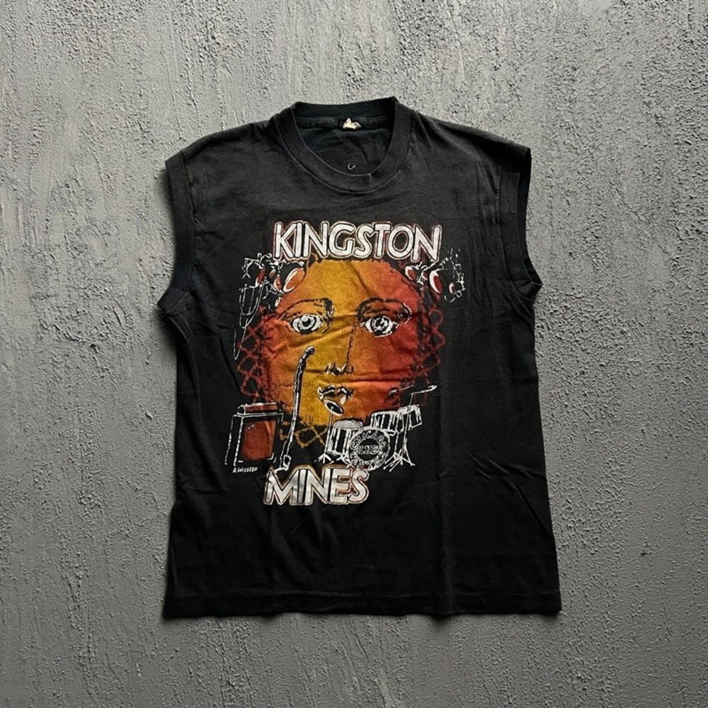 Vintage Kingston Mines Tank Top Shirt Small Black 1980s Chicago Blues Center